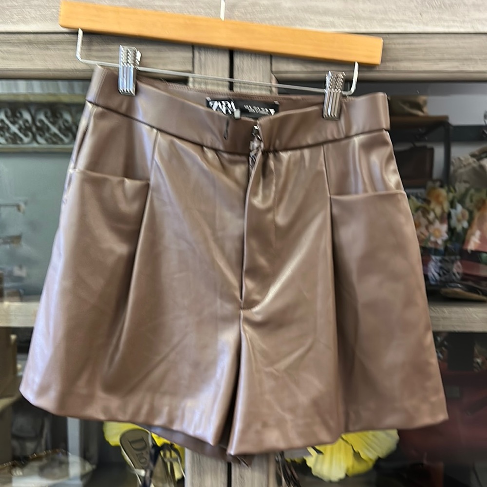 Zara brown  vegan leather shorts size XS